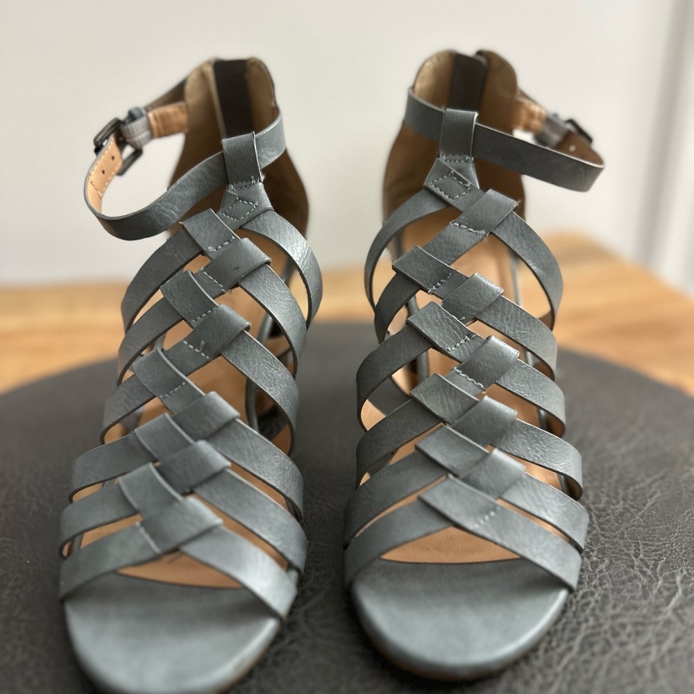 XOXO Gray Heels with Intricate Straps